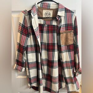 Plaid Flannel Cardigan with Brown Accents